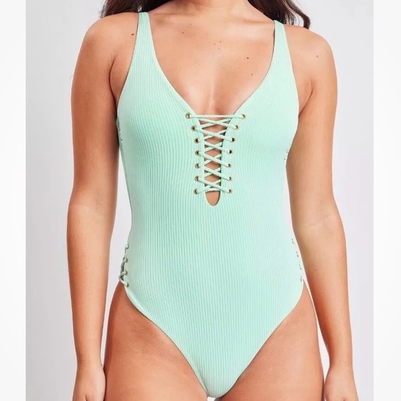 YMI • Aqua Lace-up Swimsuit - Picture 5 of 9